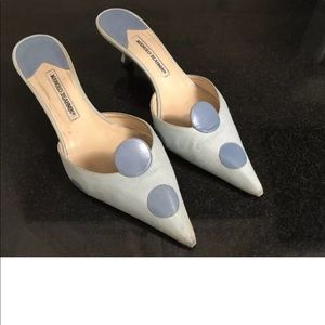Manolo Blahnik lt blue mules/blue circles 41